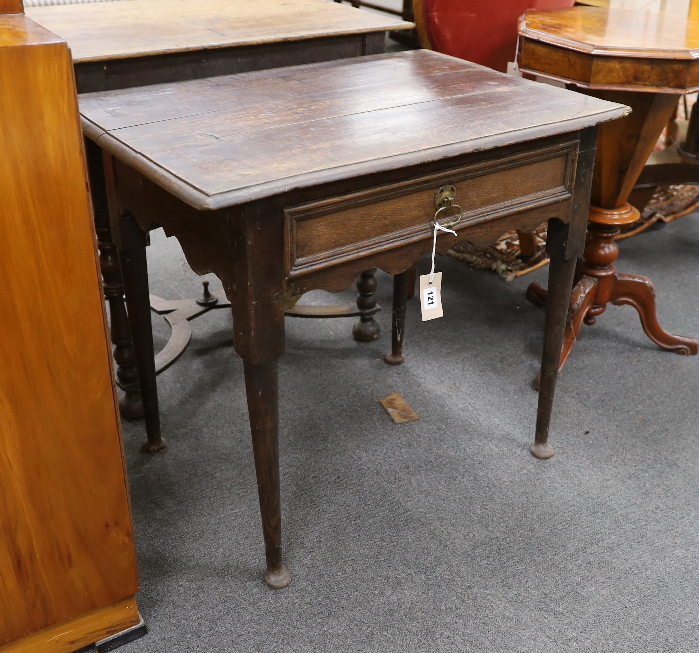 An 18th century oak side table, width 76cm, depth 52cm, height 66cm